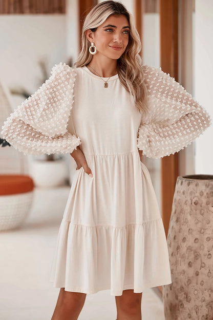 Embellished Puff Sleeve Tiered Dress