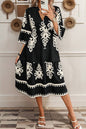 Western Geometric 3/4 Sleeve Midi Dress