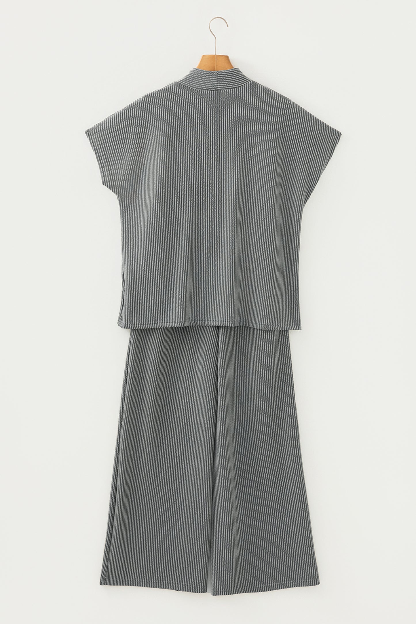 Corded Knit Mock Neck Tee and Pant Set