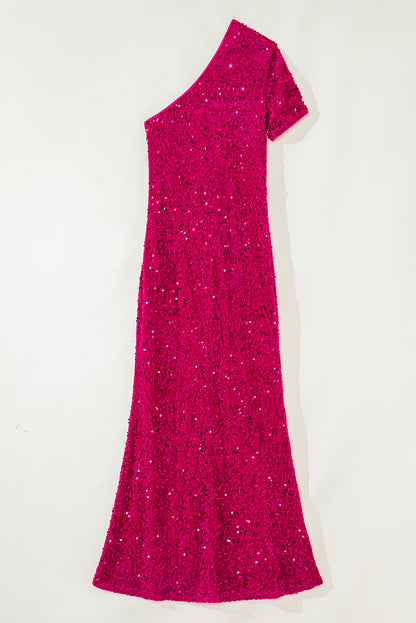 Sequin One Shoulder Thigh High Split Bodycon Gown
