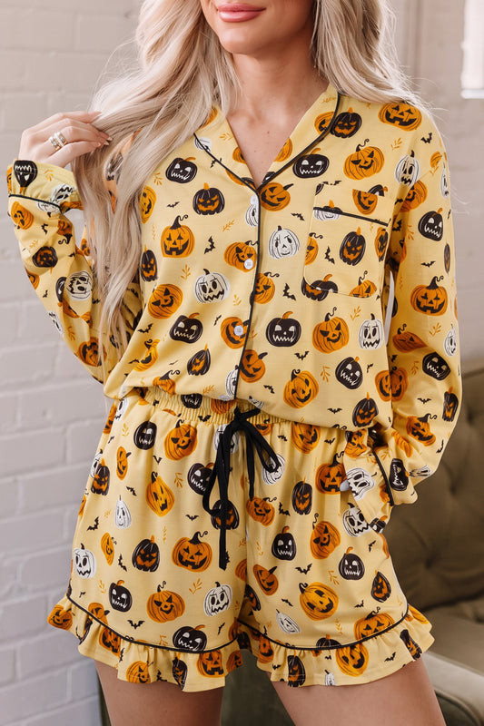Halloween Jack-O-Lantern Ruffle Top & Shorts Lounge Set