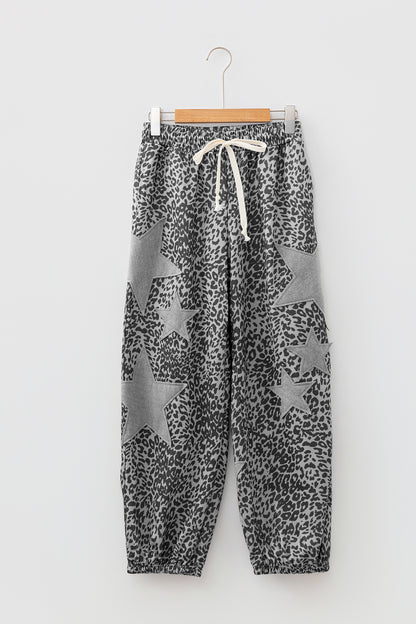 Leopard Star Patch Drawstring Jogger Pants