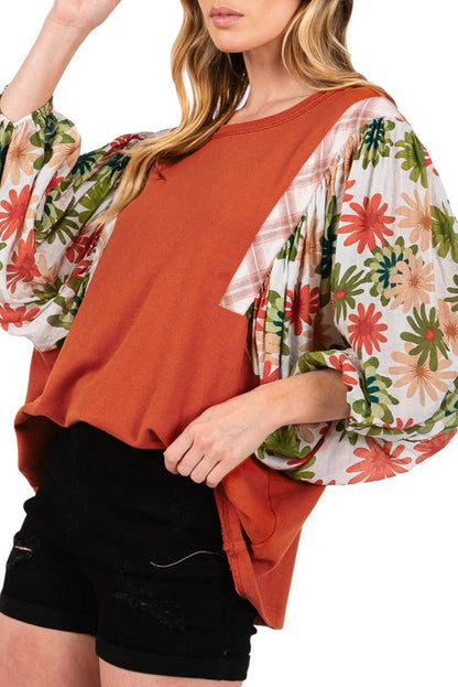 Floral Patchwork Puff Sleeve Blouse