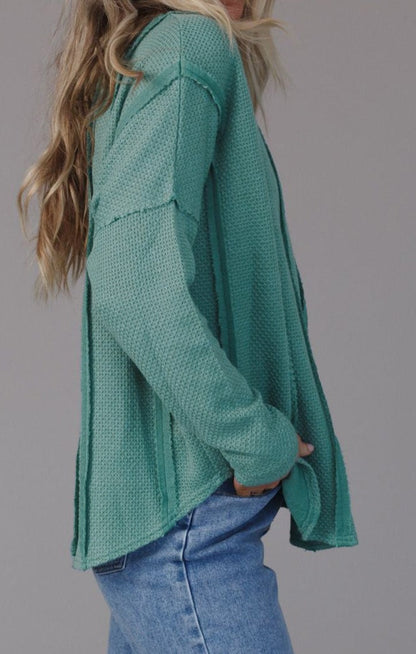 Reverse Seam Textured Knit Top