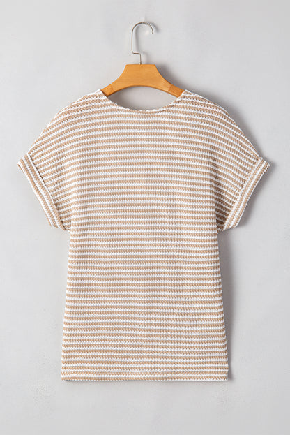 Stripe Button Front V-Neck Knitted T-Shirt