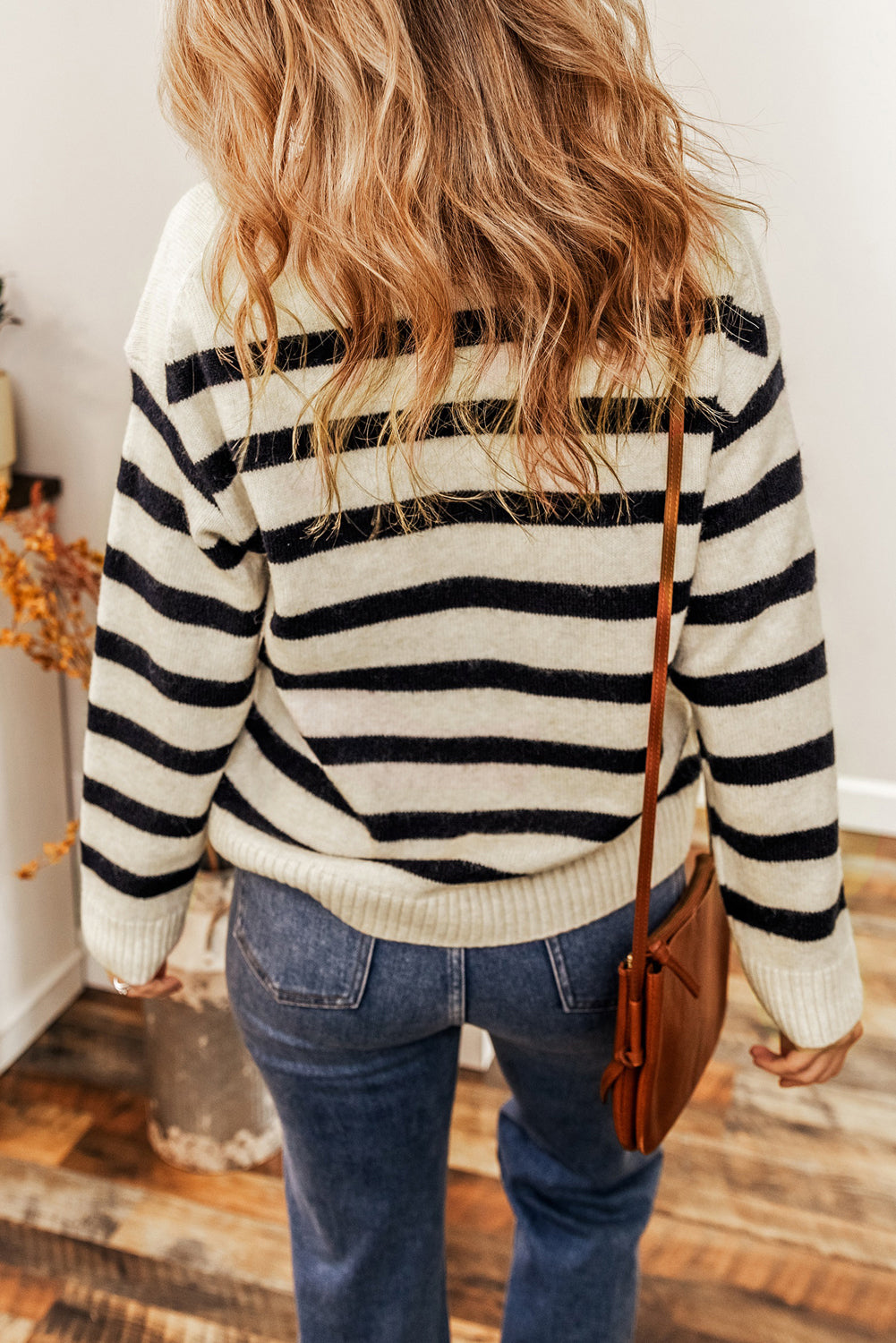 Stripe Collared V-Neck Sweater