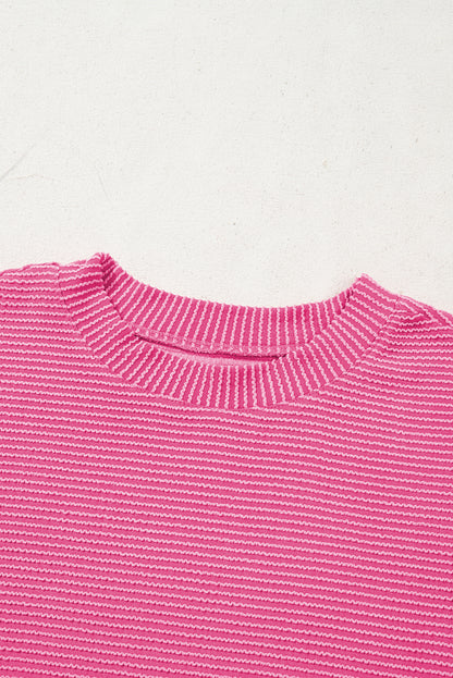 Solid Corded Knit Mock Neck T-Shirt