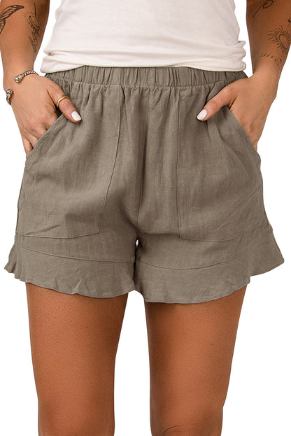 Ruffle Pocketed High Waist Shorts