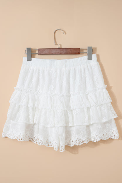 Lace Ruffle Tiered Drawstring Waist Shorts