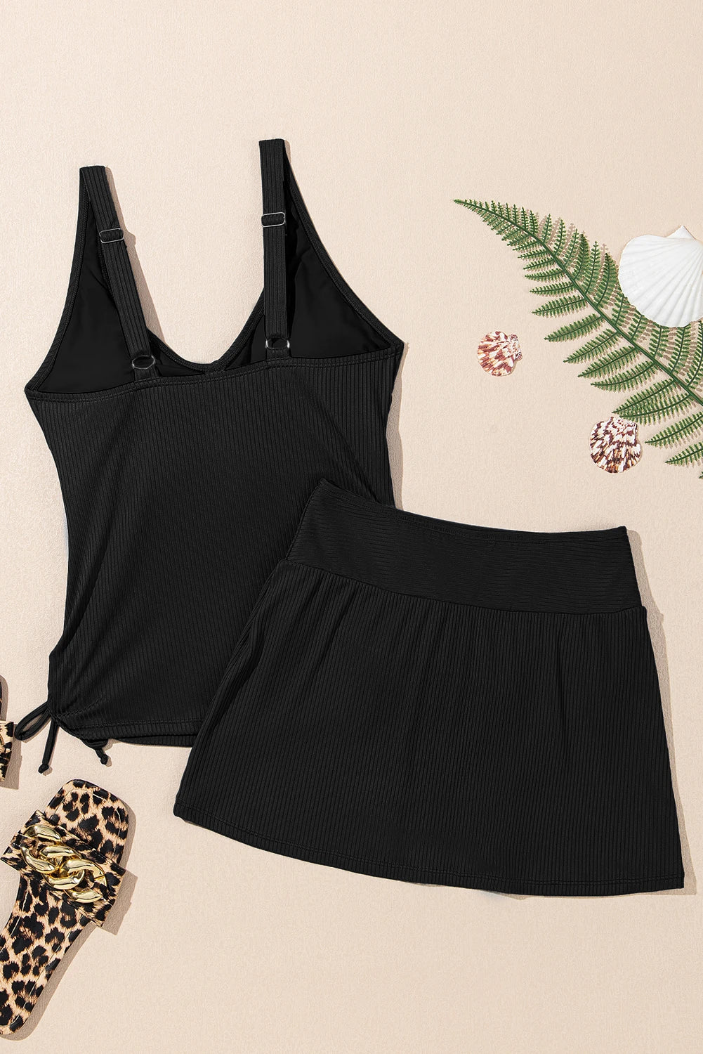 Ribbed Knit Tankini & Skort Swimsuit Set