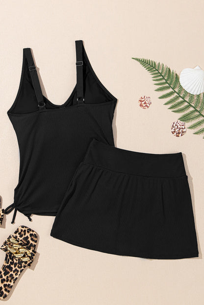 Ribbed Knit Tankini & Skort Swimsuit Set