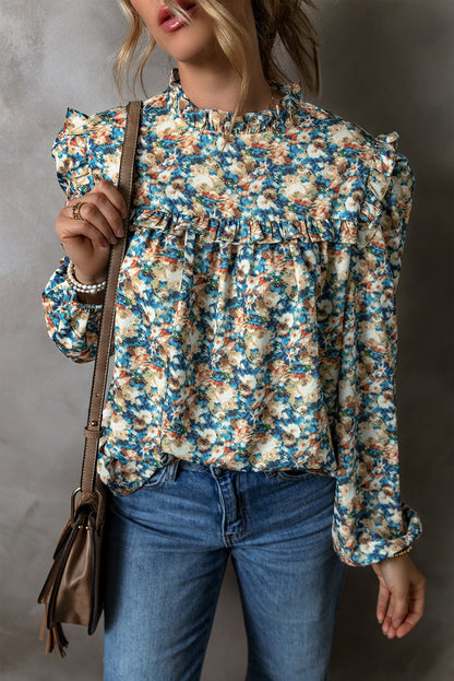 Floral Frilled Puff Sleeve Blouse