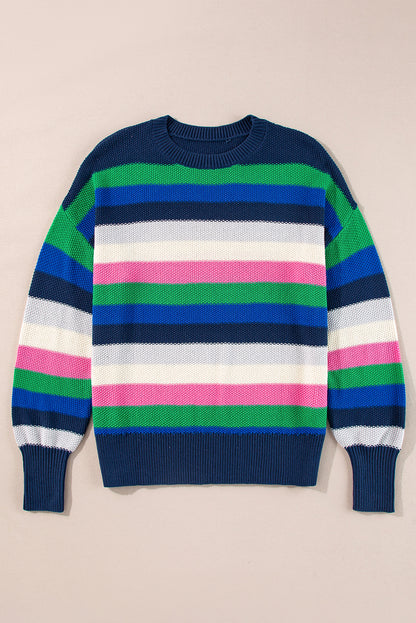 Stripe Drop Shoulder Crewneck Sweater