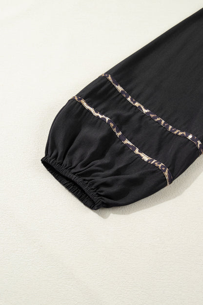 Leopard Contrast Trim Split Neck Midi Dress