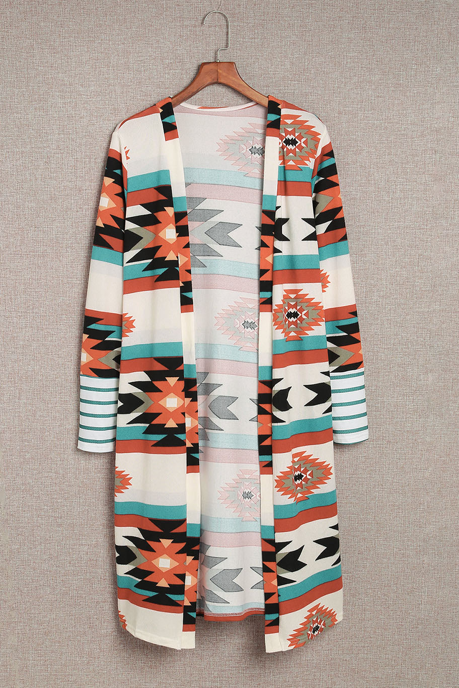 Aztec Stripe Open Front Long Cardigan