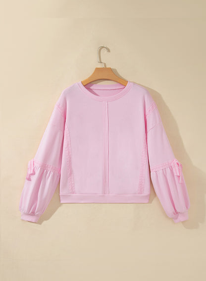 Solid Lace Trim Raw Seam Loose Sweatshirt