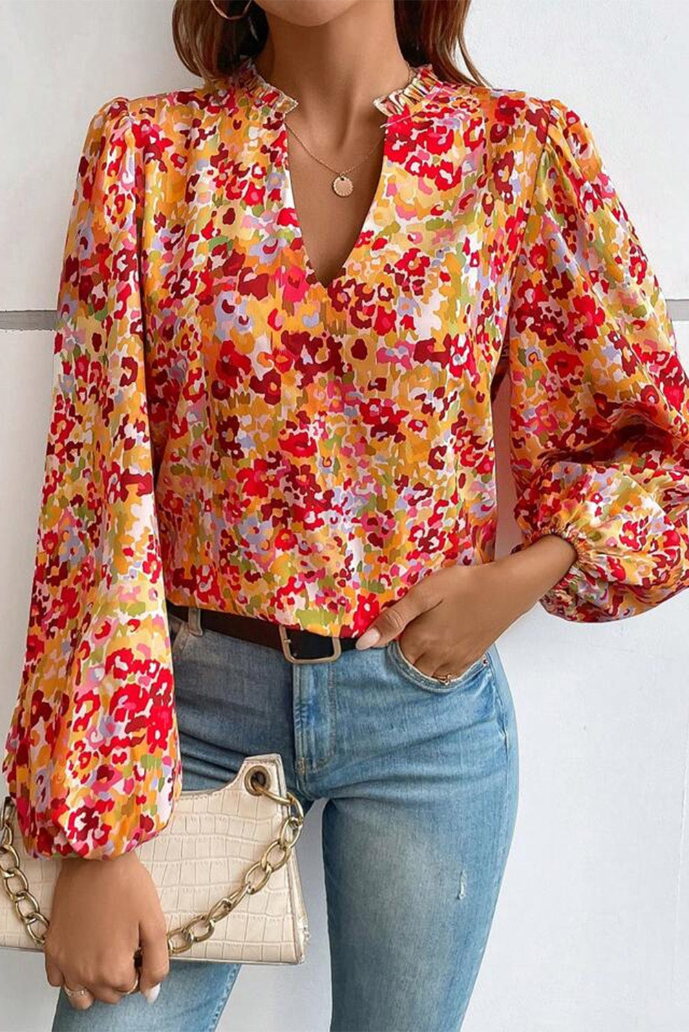 Floral Frilled Puff Sleeve Blouse