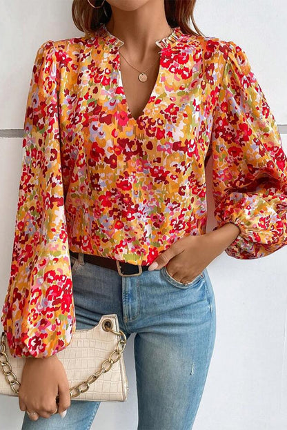 Floral Frilled Puff Sleeve Blouse