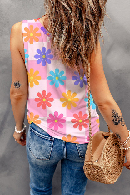 Floral Round Neck Sleeveless Top