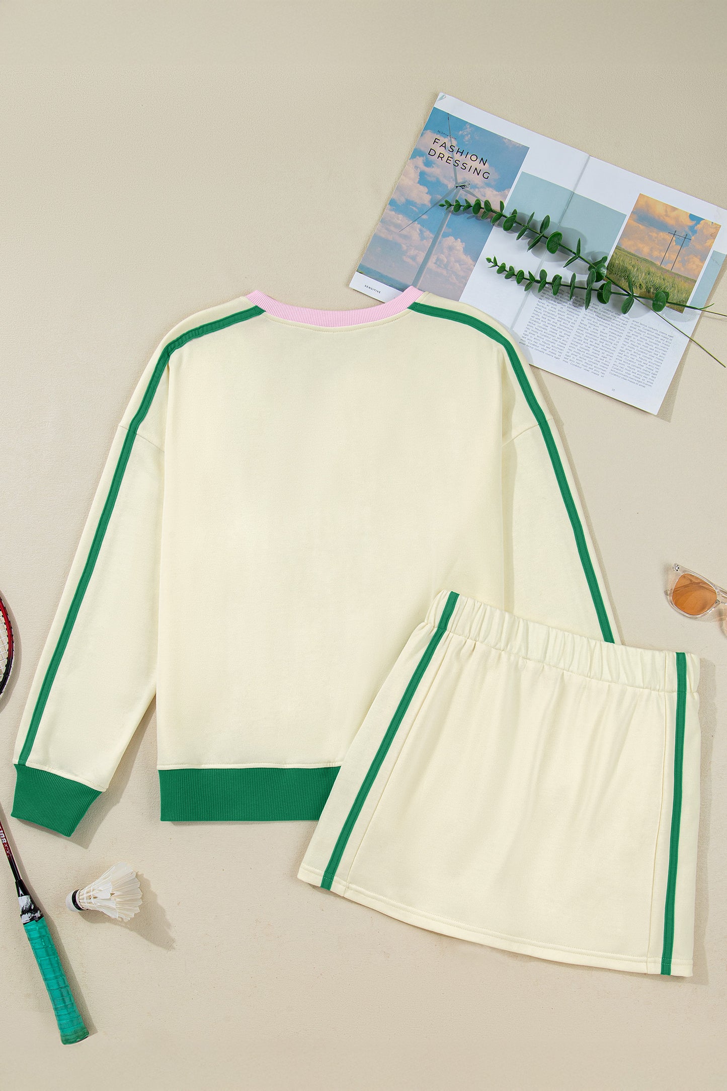 Colorblock Ribbed V-Neck & Skort Athleisure Set