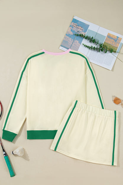 Colorblock Ribbed V-Neck & Skort Athleisure Set