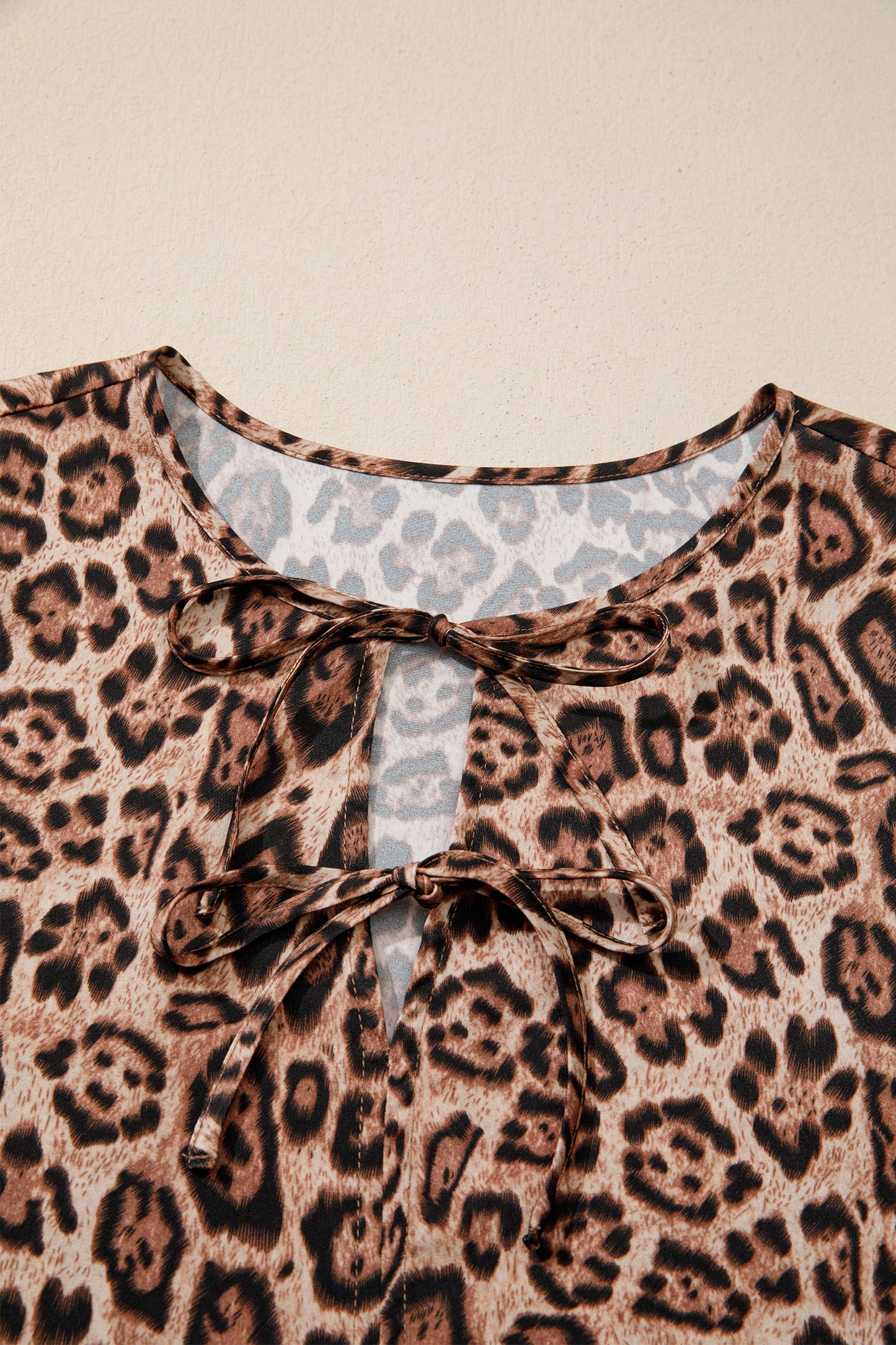 Leopard Bow-Tie Puff Sleeve Blouse