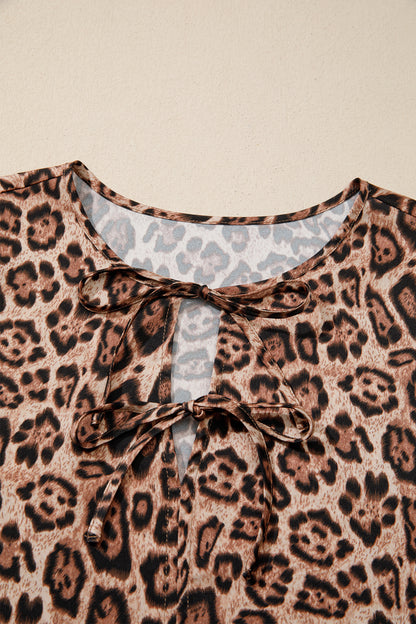 Leopard Bow-Tie Puff Sleeve Blouse