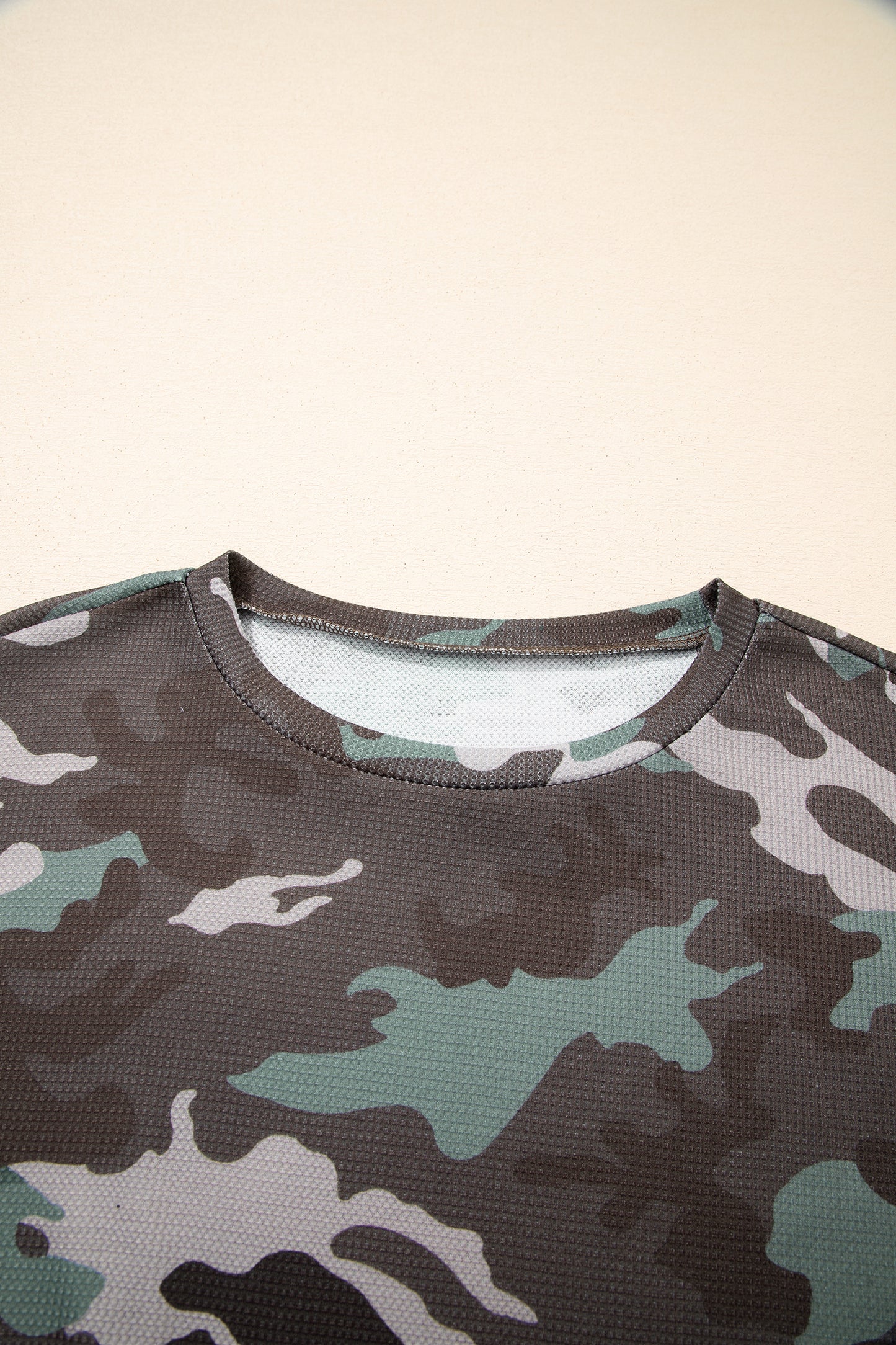 Camo Textured Drop Shoulder Long Sleeve Top