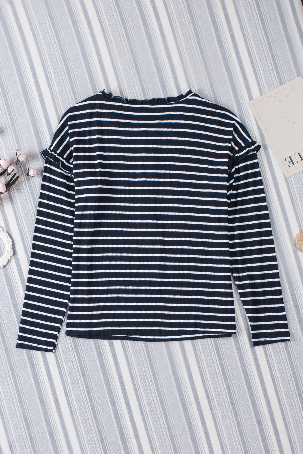 Stripe Ruffle Long Sleeve Top