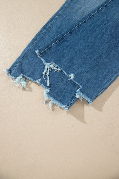 Denim High Waist Frayed Hem Flare Jeans