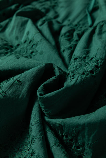 Solid Embroidered Eyelet 3/4 Sleeve Mini Dress