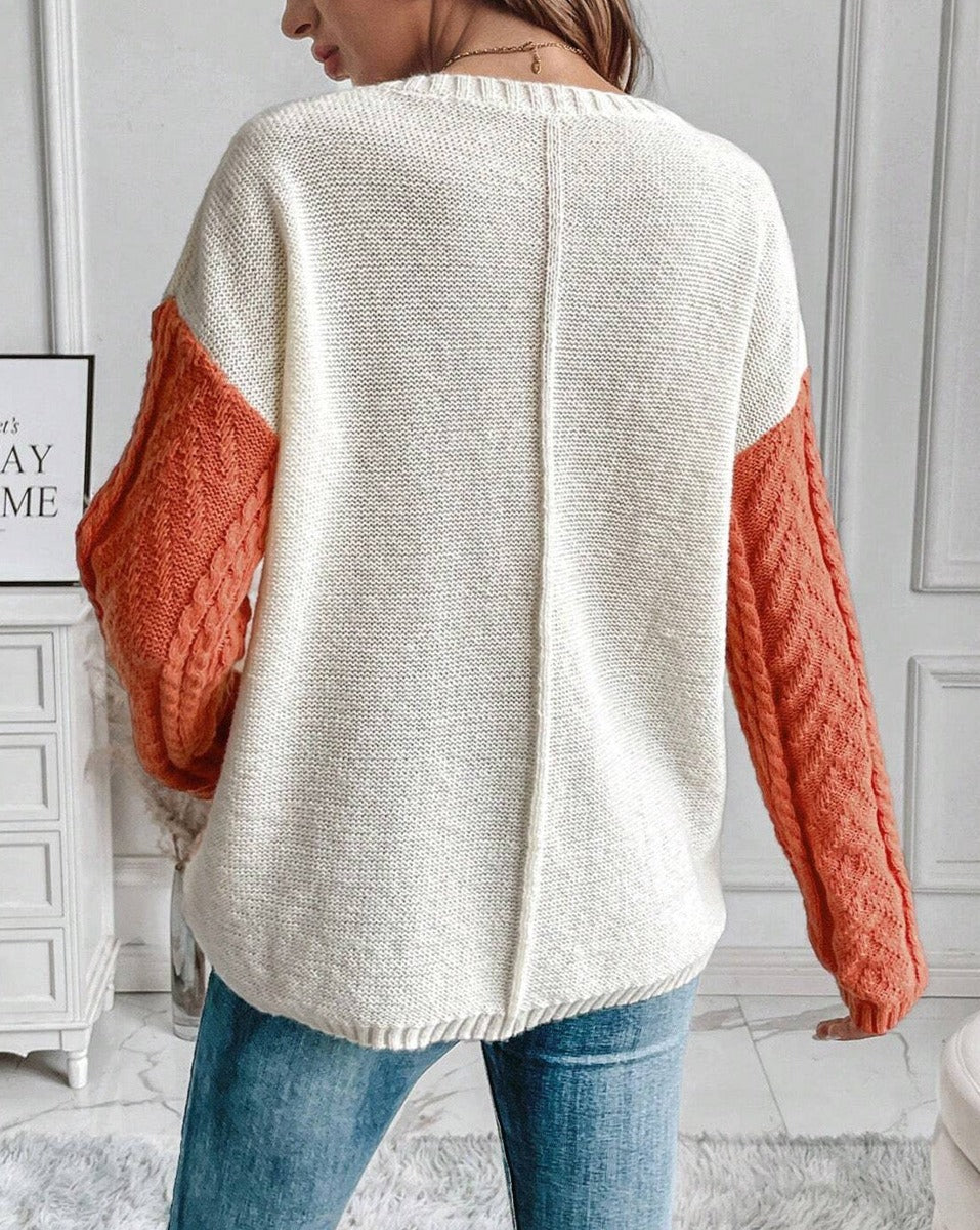 Colorblock Cable Patch Pocket Sweater