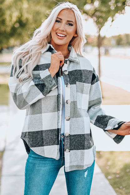 Plaid Button-Up Long Sleeve Pocketed Shacket