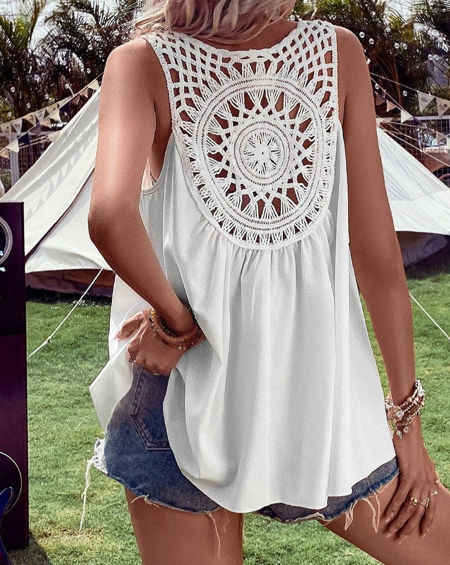 Crochet Lace Sleeveless Tunic Top