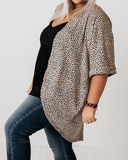 Leopard Open Front Cardigan Plus Size