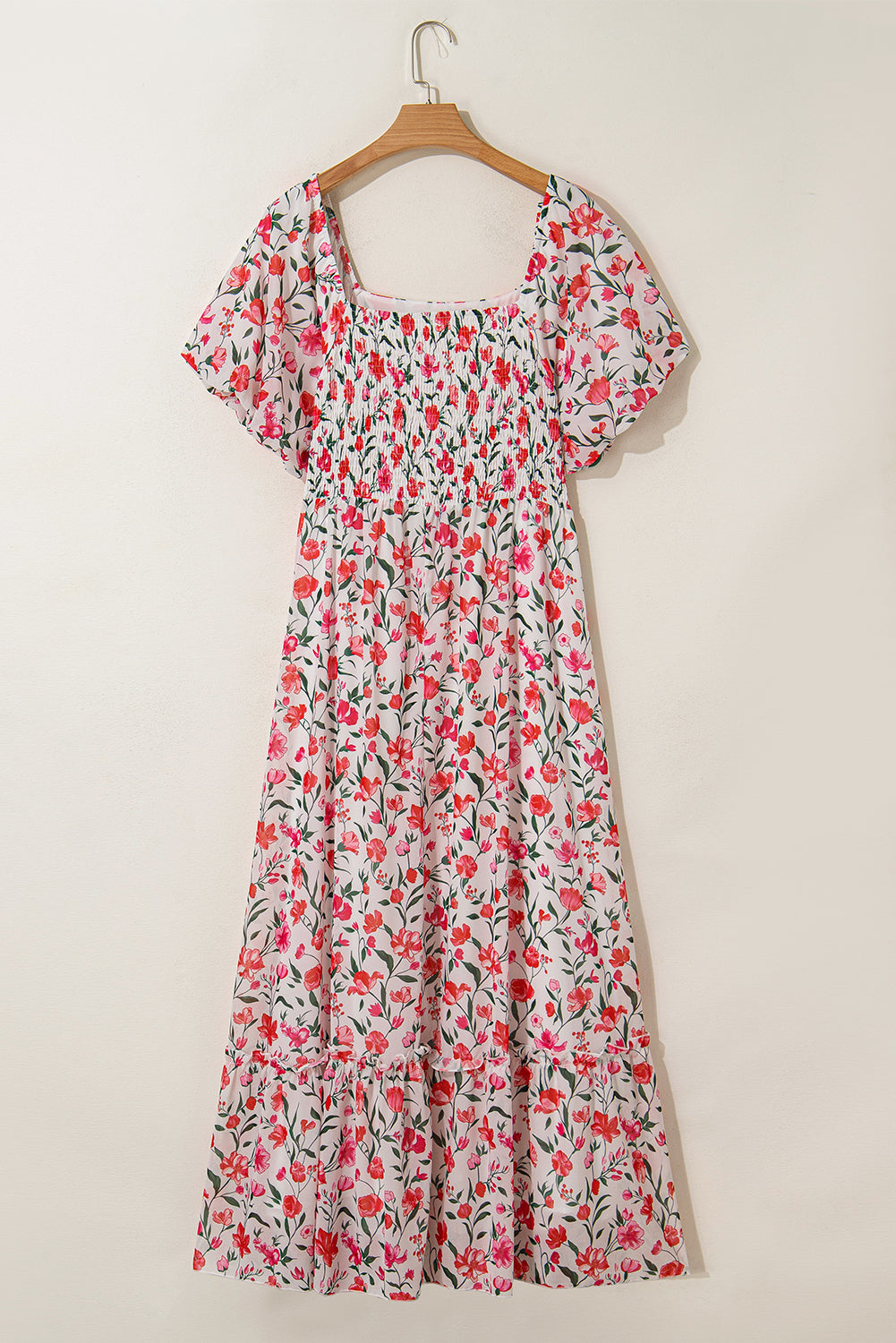 Plus Size Floral Puff Sleeve Square Neck Dress