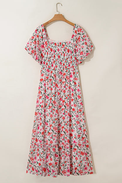 Plus Size Floral Puff Sleeve Square Neck Dress