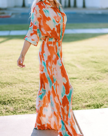 Tie-Dye Pleated Collared Jumpsuit