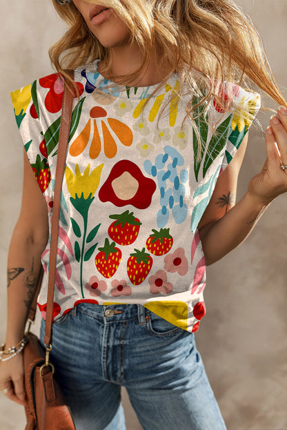 Floral Cap Sleeve T-Shirt