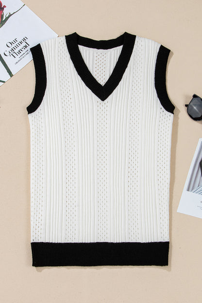 Colorblock V-Neck Sleeveless Sweater Top