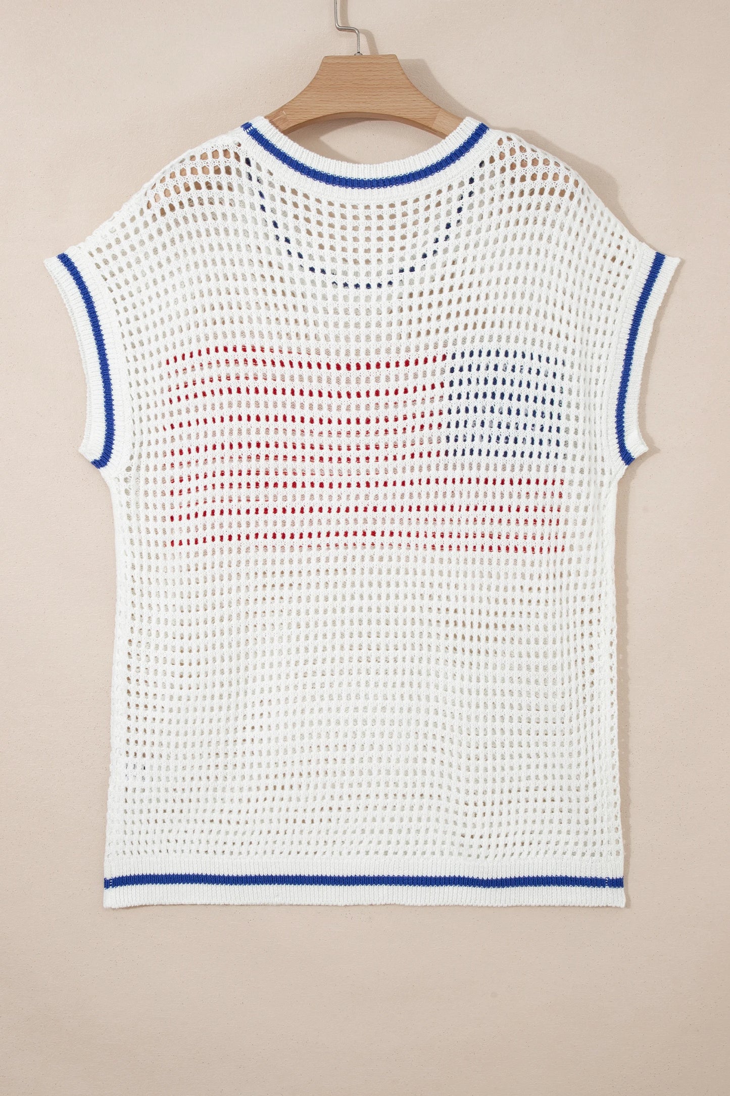 USA Flag Eyelet Crochet Cap Sleeve Sweater Top