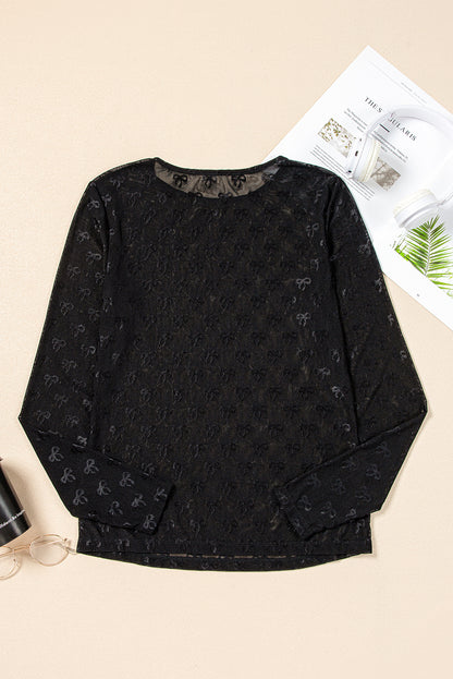 Bow Mesh Long Sleeve Top