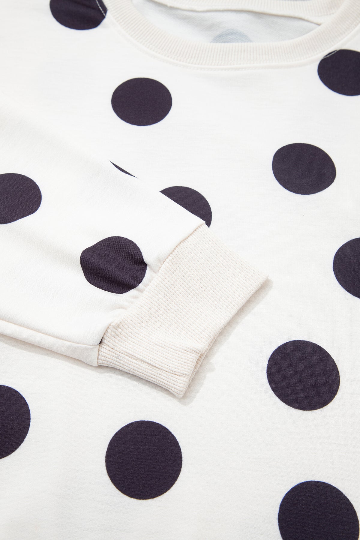 Polka Dot Ribbed Trim Round Neck Sweatshirt