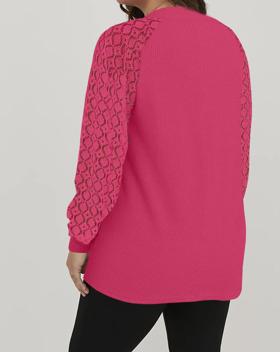 Waffle Lace Long Sleeve Top Plus Size