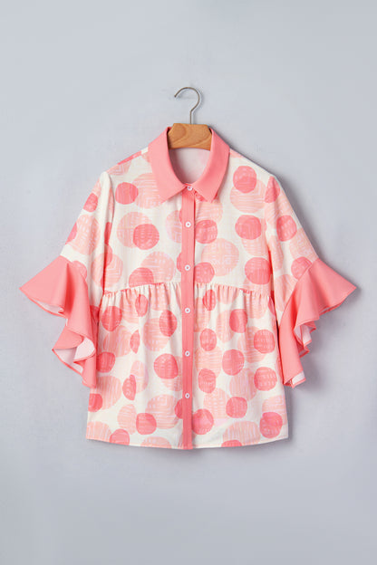Polka Dot Ruffle Short Sleeve Babydoll Shirt