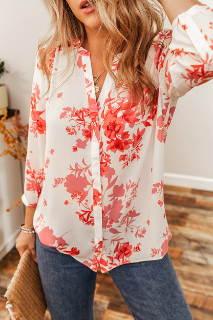 Floral Pleated Back 3/4 Sleeve Shirt