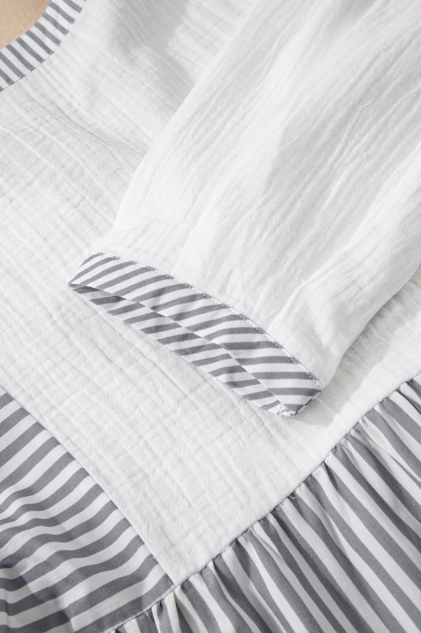 Stripe Gauze Patchwork Half Buttoned Babydoll Blouse