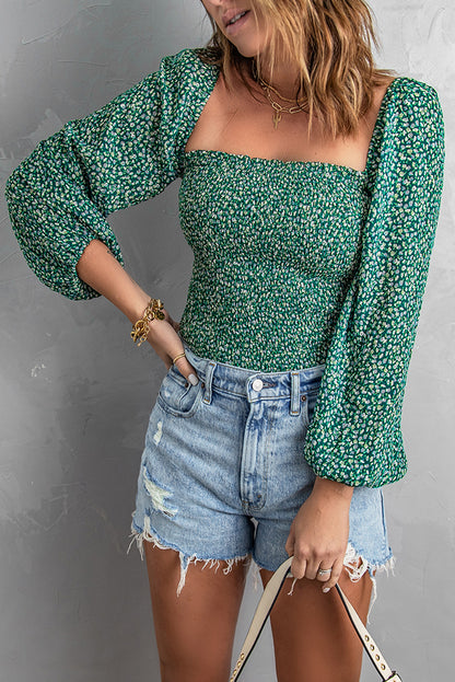 Floral Smocked Square Neck Top