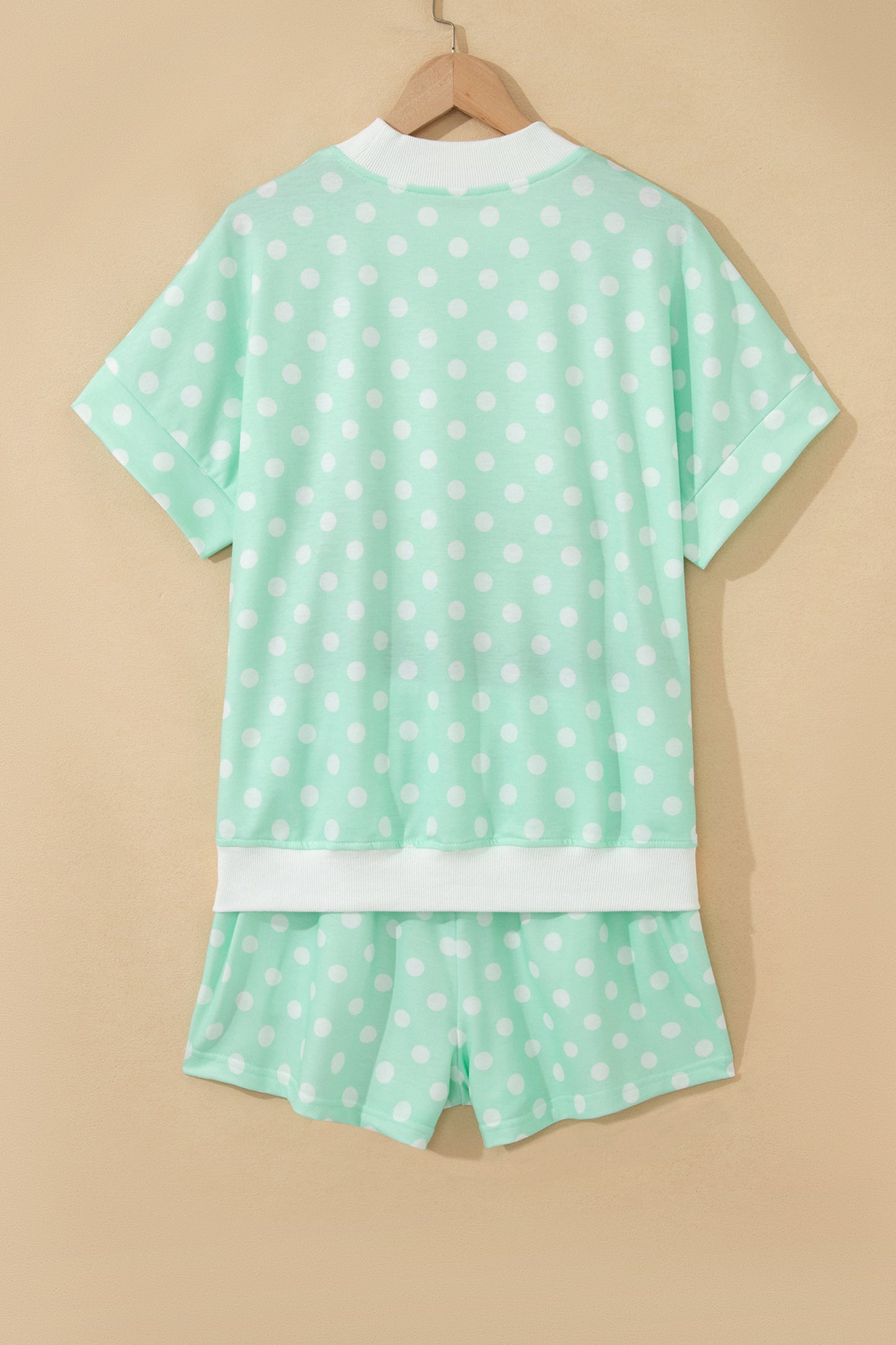 Polka Dot Colorblock Mock Neck & Shorts Set