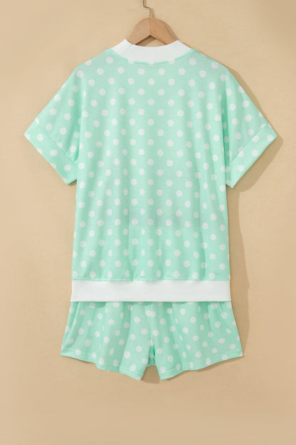 Polka Dot Colorblock Mock Neck & Shorts Set